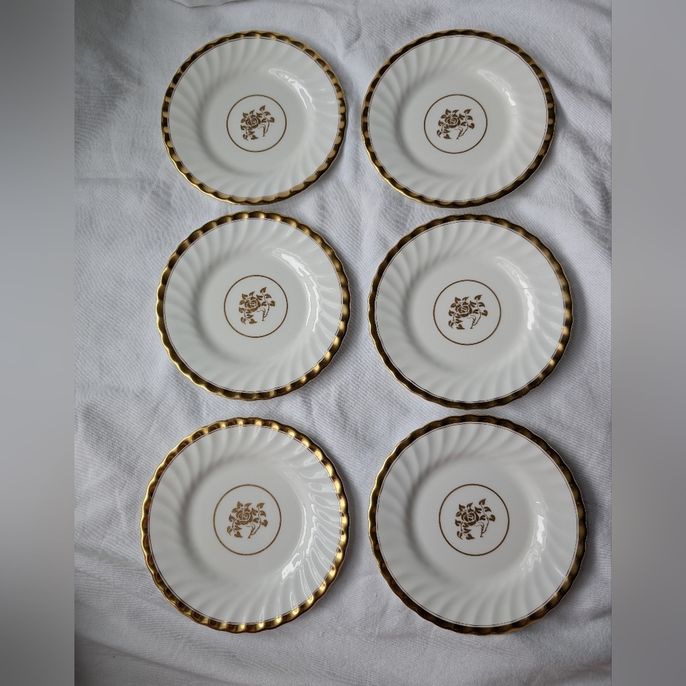 Minton Gold Rose White Bone China Gold Floral & Rim Bread & Butter Plates - 6